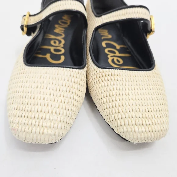Sam Edelman Michaela Raffia Square Toe Ballet Flats Linen Ivory - Picture 4 of 13